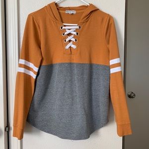 Burnt Orange and Grey Hooded Shirt